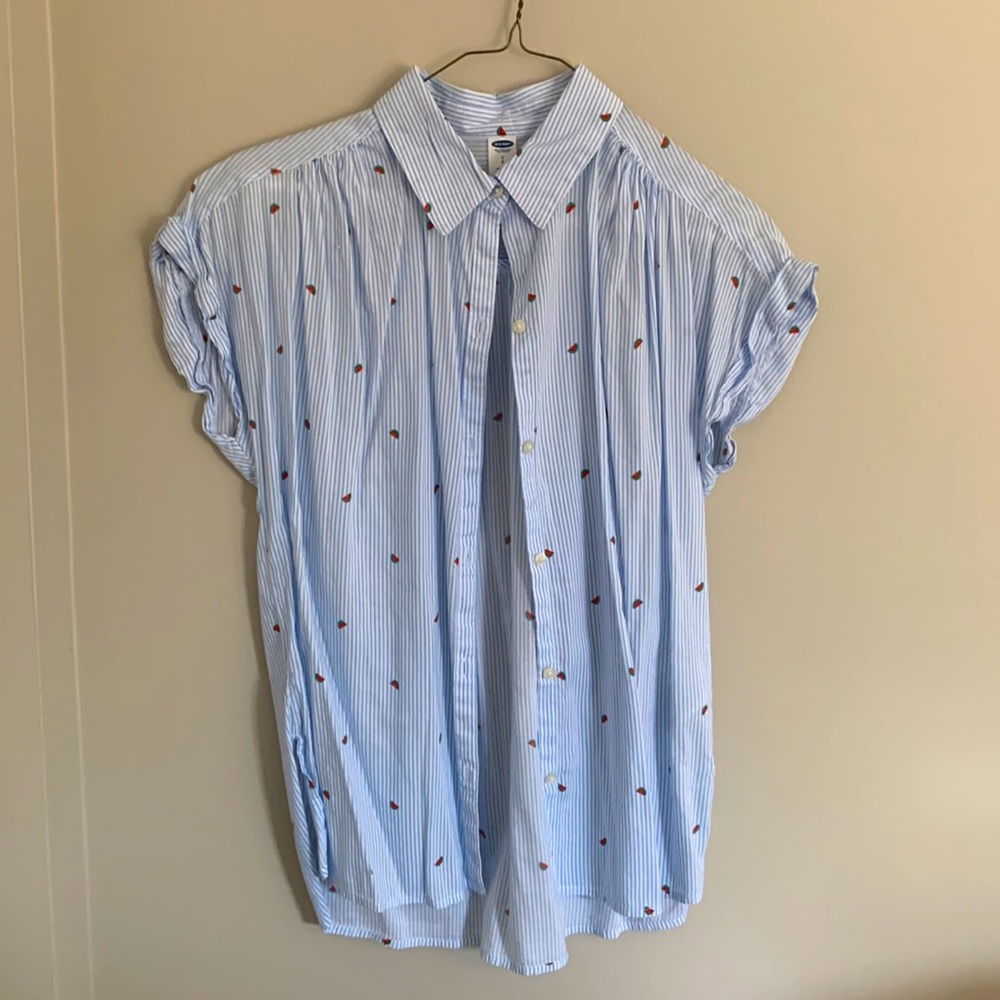 Striped and Printed Short Sleeve Button-Down Shirt